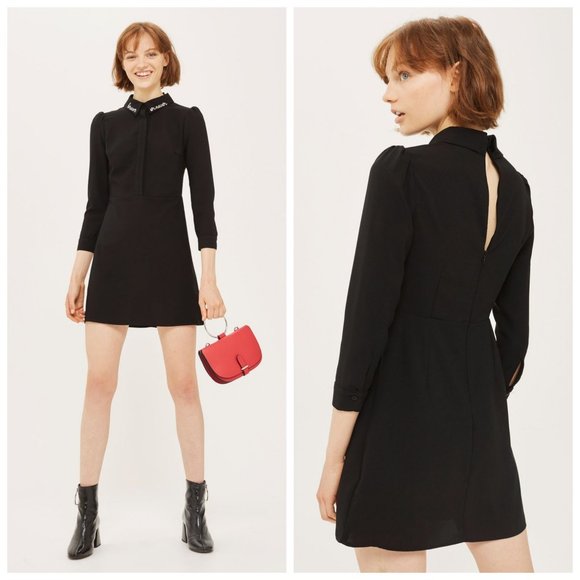 Topshop Dresses & Skirts - TOPSHOP Collared Embroidered Black Classy Dress